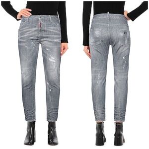 NWT Dsquared2 Medium Mid Rise Skinny Jeans Distressed Gray Denim Ankle Sz 40